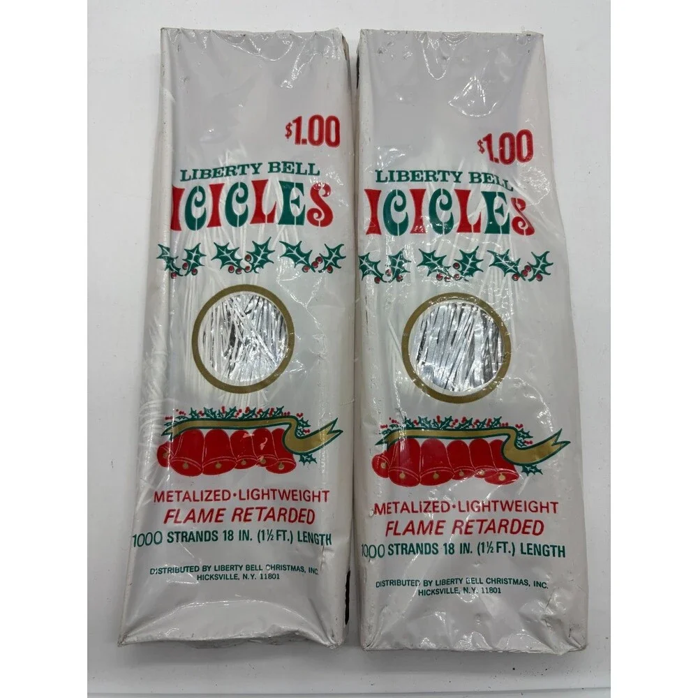 Vintage Liberty Bell Christmas Silver Tree Tinsel Icicles 1000pc 2 Boxes